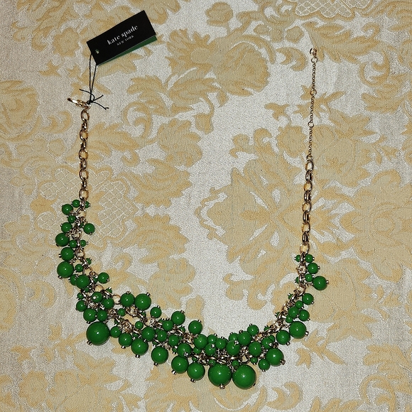 Kate Spade green and gold beaded necklace with rhinestones - Picture 2 of 5